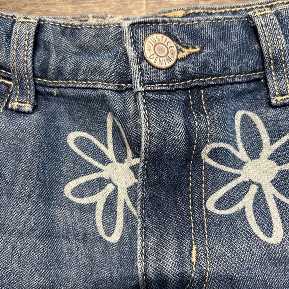 Justice Girls Wide Leg Flower SZ 16 Jeans Side Slit Y2K Floral Denim Daisy 70's - Picture 9 of 15